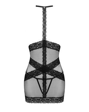 Напівпрозорий пеньюар з відкритими грудьми Obsessive Lacrisia chemise XS/S, чорна, з чокером