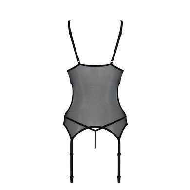 Корсет із підв&rsquo;язками та ажурним ліфом Passion CHRISTA CORSET S/M, black, стрінги в комплекті