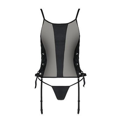 Сітчастий корсет з екошкіри Passion MALWIA CORSET 4XL/5XL black, з люверсами та знімними пажами