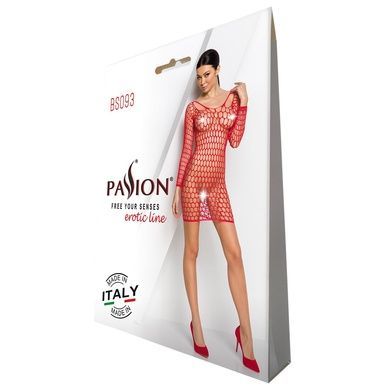 Бодістокінг-сукня з глибоким коміром Passion BS093 red, довгі рукави One size