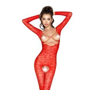 Бодістокінг Passion BS031 red, комбінезон з відкритими грудьми S/M/L