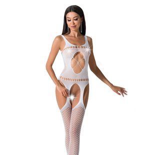 Бодістокінг Passion BS057 white, комбінезон, імітація панчіх і пояса S/M/L