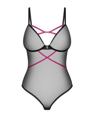 Боди Obsessive Novenes teddy, XL/2XL, прозрачное, чашки на косточках, декор в виде лент