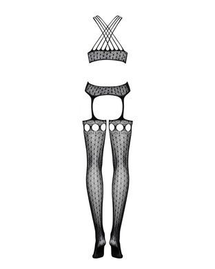 Бодистокинг комбинезон Obsessive Bodystocking G313 S/M/L, шнуровка, геометрический декор