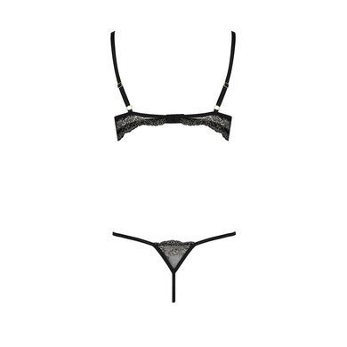 Комплект белья Passion Exclusive VALERY SET OpenBra L/XL, black, стрэпы, трусики, открытый лиф