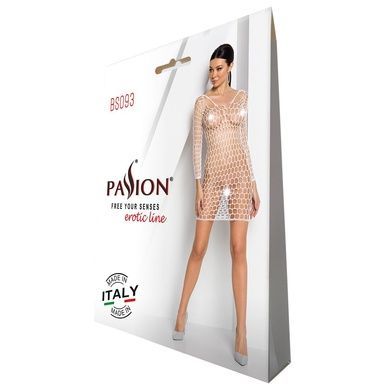 Бодістокінг-сукня з глибоким коміром Passion BS093 white, довгі рукави One size