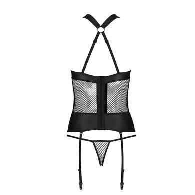 Сетчатый комплект корсет с халтером, съемные подвязки и трусики Passion AMANDA CORSET L/XL, black