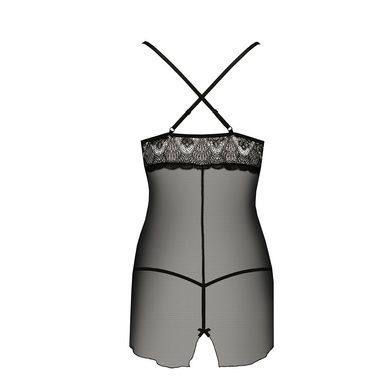 Прозрачный приталенный пеньюар Passion QUENTRIS CHEMISE S/M, black, трусики