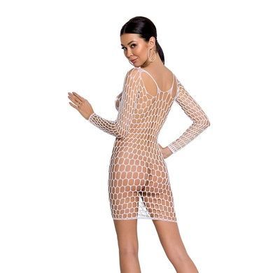 Бодістокінг-сукня з глибоким коміром Passion BS093 white, довгі рукави One size