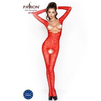 Бодістокінг Passion BS031 red, комбінезон з відкритими грудьми S/M/L