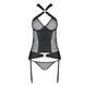 Сетчатый комплект корсет с халтером, съемные подвязки и трусики Passion AMANDA CORSET L/XL, black