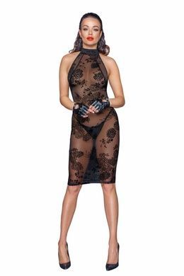Сексуальное прозрачное платье с открытой спинкой и воротником-халтером Noir Handmade XXL черное