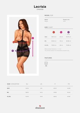Напівпрозорий пеньюар з відкритими грудьми Obsessive Lacrisia chemise XL/2XL, чорна, з чокером