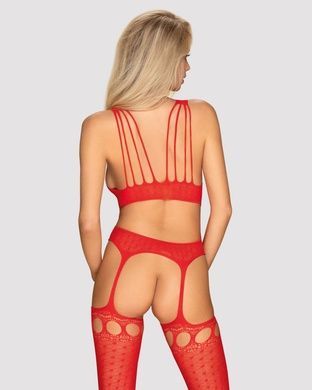 (SALE) Бодістокінг Obsessive Bodystocking G313 S/M/L red, шнурівка, геометричний декор