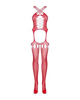 (SALE) Бодістокінг Obsessive Bodystocking G313 S/M/L red, шнурівка, геометричний декор