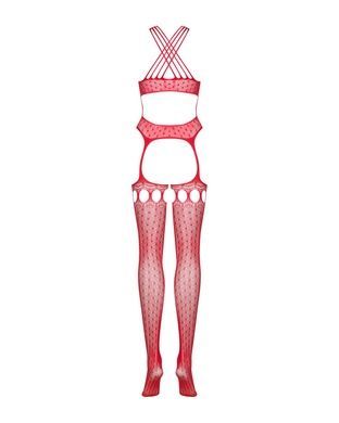 (SALE) Бодістокінг Obsessive Bodystocking G313 S/M/L red, шнурівка, геометричний декор