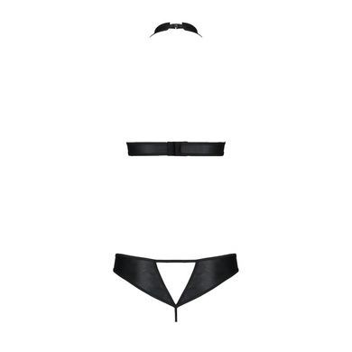Комплект из экокожи Passion MALWIA SET with Open Bra 4XL/5XL black, топ и трусики с люверсами