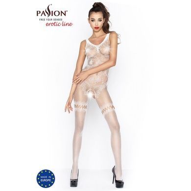 Бодістокінг Passion BS045 white, комбінезон, імітація панчох і боді S/M/L