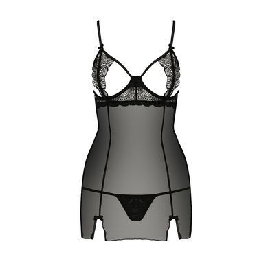 Прозрачный пеньюар приталенный Passion QUENTRIS CHEMISE XXL/XXXL, black, трусики