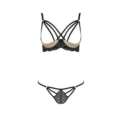 Комплект белья Passion Exclusive VALERY SET OpenBra S/M, black, стрэпы, трусики, открытый лиф