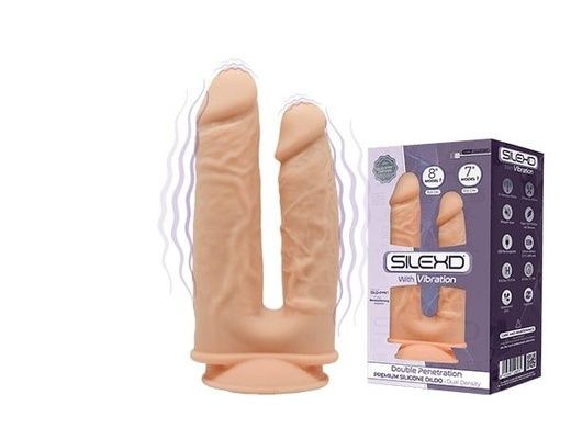 Фалоімітатор подвійний з вібрацією SilexD Double Gusto Flesh Motor size 8 SO5967 фото