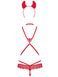 Эротический костюм чертика из стреп Obsessive Evilia teddy red L/XL, боди, чокер, накладки на соски,