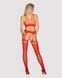 (SALE) Бодістокінг Obsessive Bodystocking G313 S/M/L red, шнурівка, геометричний декор