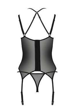 Корсет Passion DROSERA CORSET black, L/XL, з кріпленнями для панчіх, трусики в комплекті