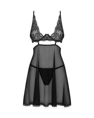 Бебі-дол Obsessive Nutris babydoll & thong M/L чорний
