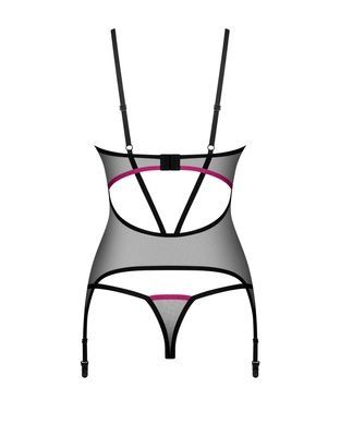 Корсет Obsessive Novenes corset & thong, M/L, прозрачный, открытая спина, стринги в комплекте