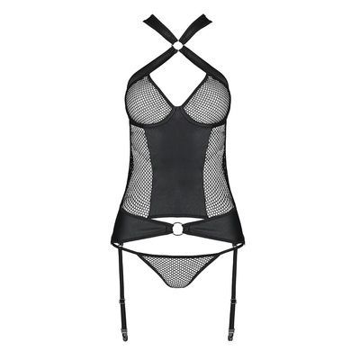 Сетчатый комплект корсет с халтером, съемные подвязки и трусики Passion AMANDA CORSET 2XL/3XL black