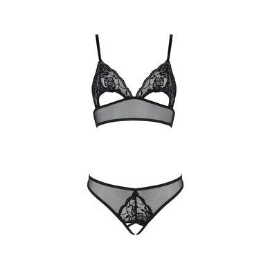 Комплект із бралету з ажурним ліфом та відкритими трусиками Passion CHRISTA SET Open Bra S/M black