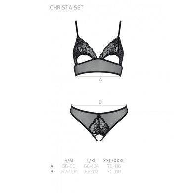 Комплект із бралету з ажурним ліфом та відкритими трусиками Passion CHRISTA SET Open Bra S/M black