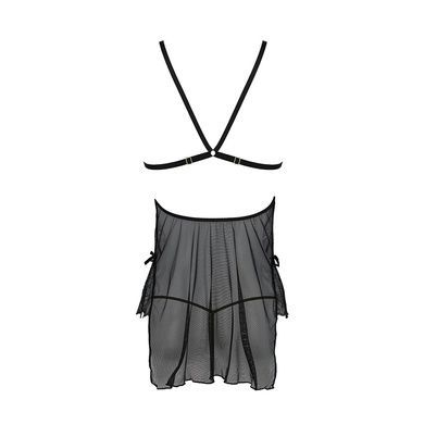 Пеньюар Passion DELIENA CHEMISE L/XL black, стрінги із заниженою талією