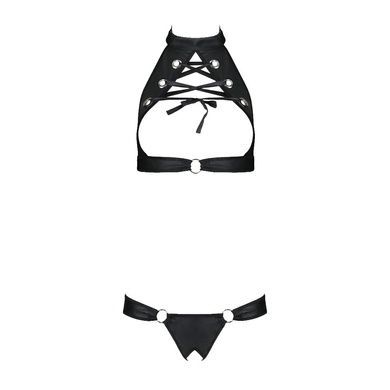 Комплект из экокожи Passion MALWIA SET with Open Bra 6XL/7XL black, топ и трусики с люверсами