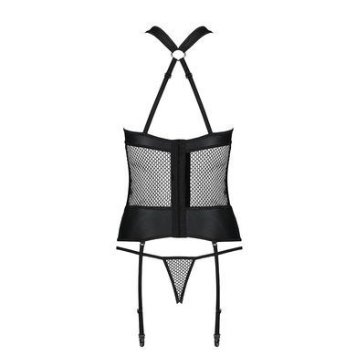 Сетчатый комплект корсет с халтером, съемные подвязки и трусики Passion AMANDA CORSET 2XL/3XL black