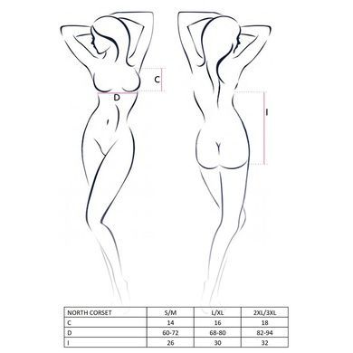 Корсет с открытой грудью Passion Exclusive NORTH CORSET XXL/XXXL, black, пажи, трусики, шнуровка