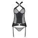 Сетчатый комплект корсет с халтером, съемные подвязки и трусики Passion AMANDA CORSET 2XL/3XL black