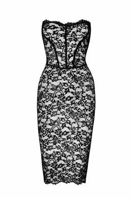 Еротична мереживна сукня-міді з корсетним верхом і шнурікою на спині Noir Handmade L чорна