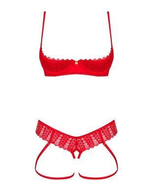 Комплект Obsessive Ingridia 2-pcs crotchless set XL/2XL, красный, с доступом, открытая грудь