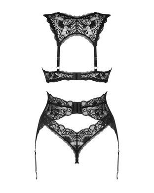 Комплект белья Obsessive Donna Dream 3-pcs set XS/S Black, бюстгальтер, стринги, пояс для чулок