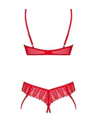 Комплект Obsessive Ingridia 2-pcs crotchless set XL/2XL, красный, с доступом, открытая грудь