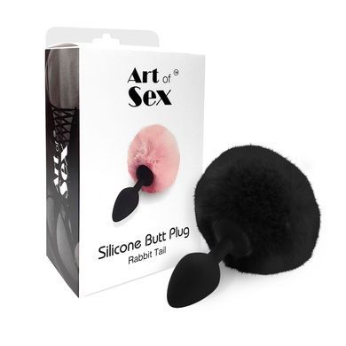 Анальна пробка М Art of Sex Silicone Bunny Tails Butt plug Black SO6694 фото