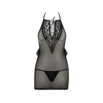Пеньюар прозорий приталений Passion ERZA CHEMISE S/M, black, трусики