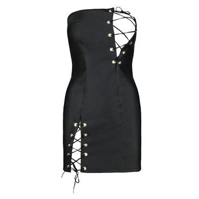 Мини платье из экокожи Passion CELINE CHEMISE 6XL/7XL, black, шнуровка, трусики в комплекте