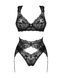 Комплект белья Obsessive Donna Dream 3-pcs set XS/S Black, бюстгальтер, стринги, пояс для чулок