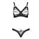 Комплект Passion CELINE BIKINI 2XL/3XL black відкритий бра з стрічками стрінги з шнурівкою, екошкіра