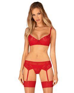 Комплект Obsessive Ingridia 3-pcs set XS/S, красный, бюстгальтер, стринги, пояс