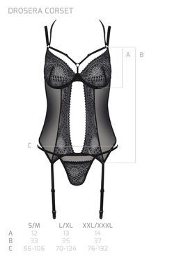 Корсет Passion DROSERA CORSET black, XXL/XXXL, с креплениями для чулок, трусики в комплекте