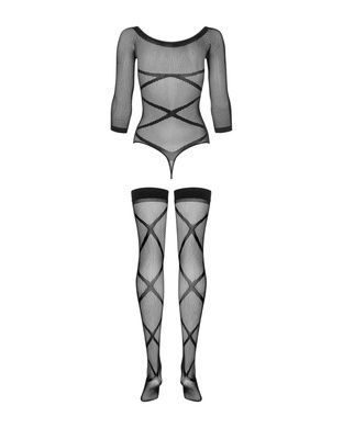 (SALE) Бодістокінг Obsessive Bodystocking G320 S/M/L, панчохи, боді, декор у вигляді ліній